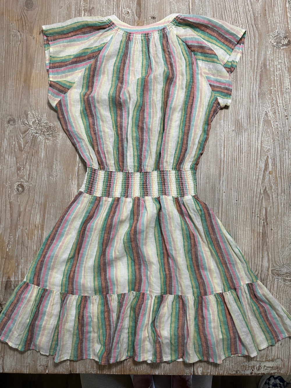 Rails Augustine Palais Stripe Pastel Smocked-Waist Mini Dress Linen Blend Sz M - Picture 6 of 15